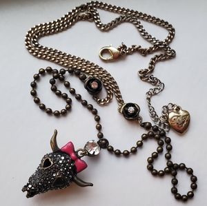 Betsey Johnson bull head pink bow necklace vintage
